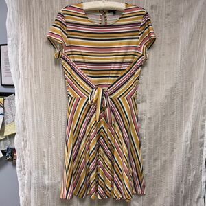 BeBop L Short Sleeve Stripes Tie Front A-Line Dress